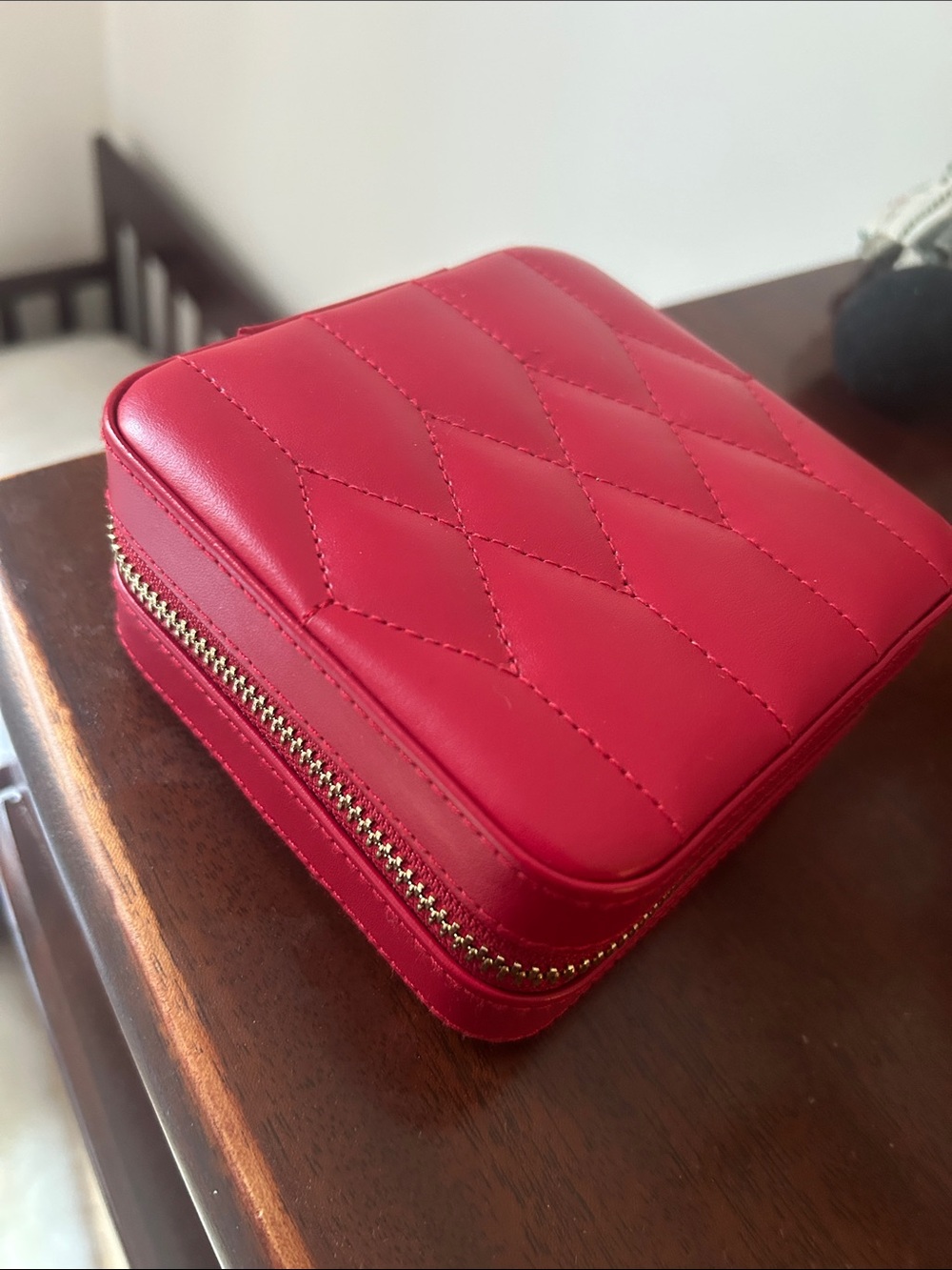 WOLF Red Quilted Travel Jewelry Case with Gold Zipper